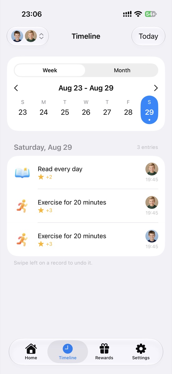 Star Buddy growth timeline screen